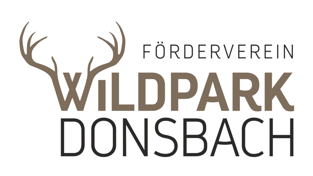 Logo des Fördervereins Wildpark Donsbach mit dem Schriftzug „Förderverein Wildpark Donsbach“, wobei das „W“ als stilisiertes Hirschgeweih dargestellt ist.